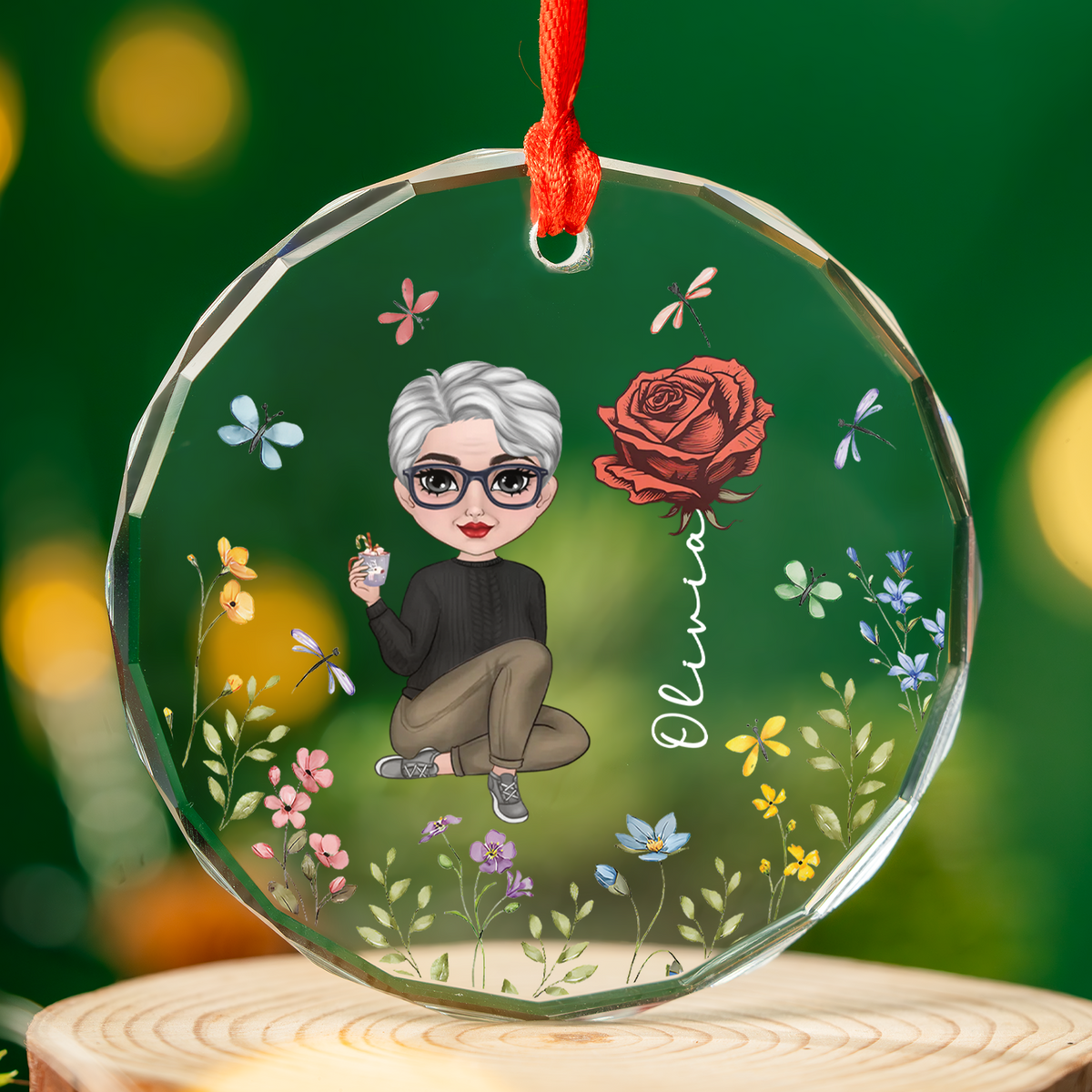 UPST170 Woman Birth Flower Christmas - Personalized Glass Ornament