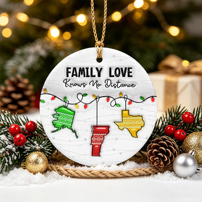 UPST172 Family Love Knows No Distance - Personalized Ceramic Ornament