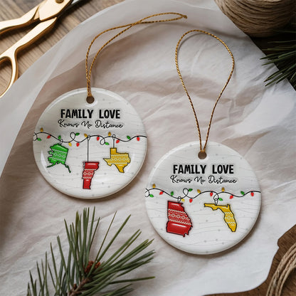 UPST172 Family Love Knows No Distance - Personalized Ceramic Ornament