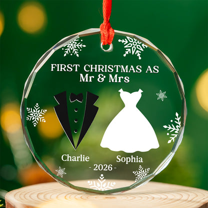 UPST177 First Christmas as Mr & Mrs - Personalized Glass Ornament