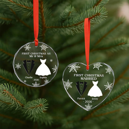 UPST177 First Christmas as Mr & Mrs - Personalized Glass Ornament