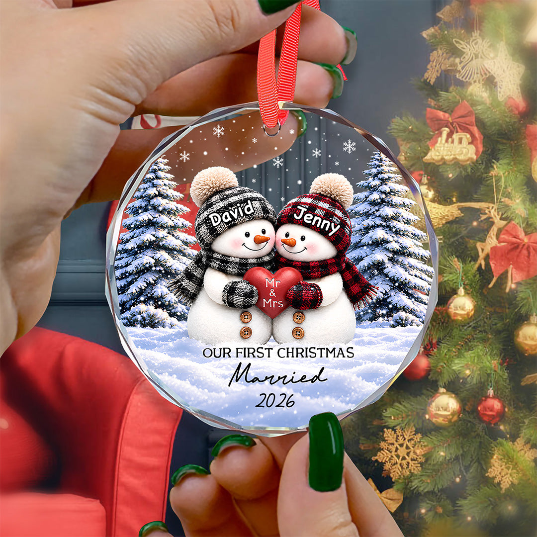 UPST176 Our First Christmas Married - Personalized Glass Ornament