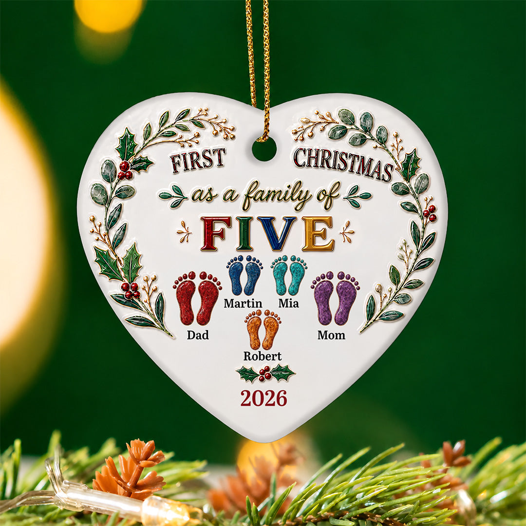 UPST179 Our First Christmas Family Of Three 3D Effect - Personalized Ceramic Ornament