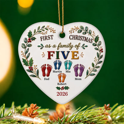 UPST179 Our First Christmas Family Of Three 3D Effect - Personalized Ceramic Ornament