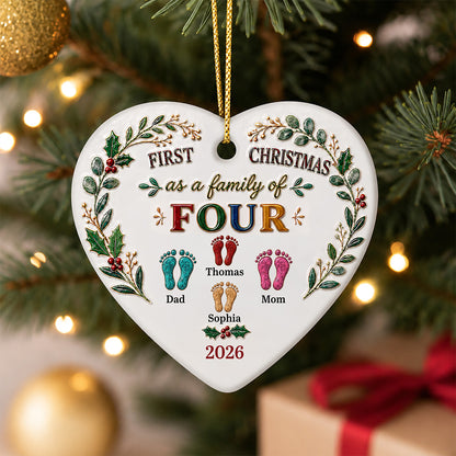 UPST179 Our First Christmas Family Of Three 3D Effect - Personalized Ceramic Ornament