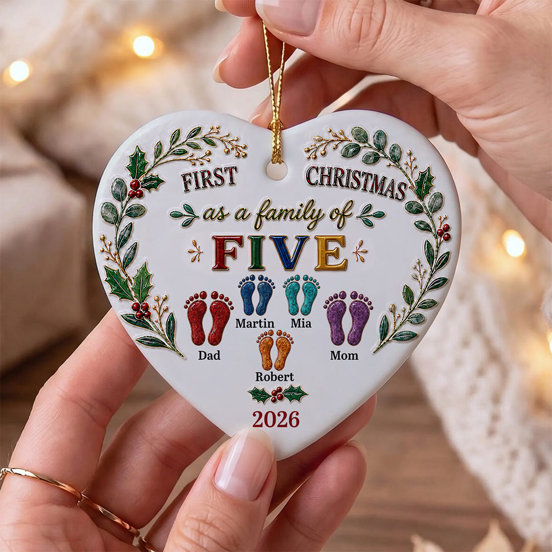 UPST179 Our First Christmas Family Of Three 3D Effect - Personalized Ceramic Ornament