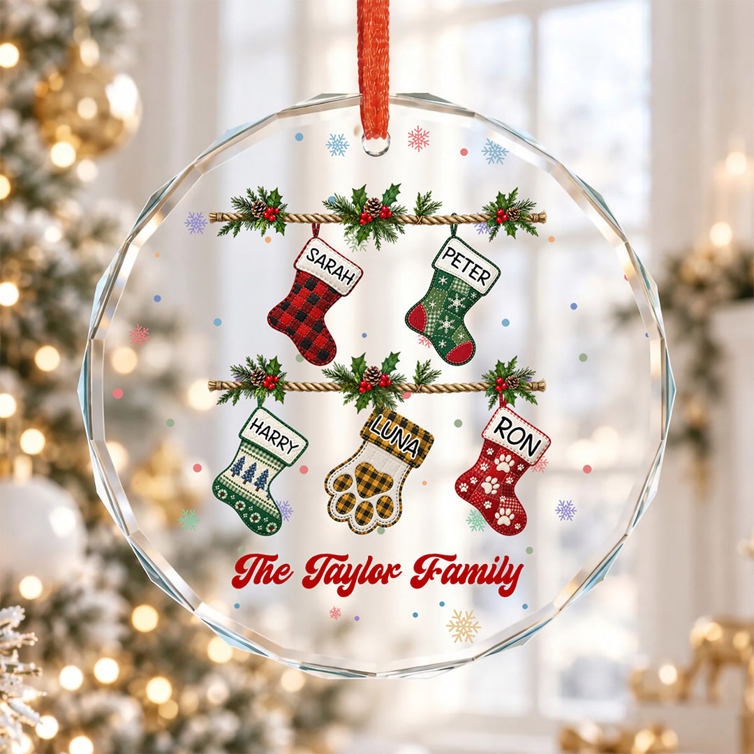 UPST181 Family Christmas Stocking - Personalized Glass Ceramic Ornament