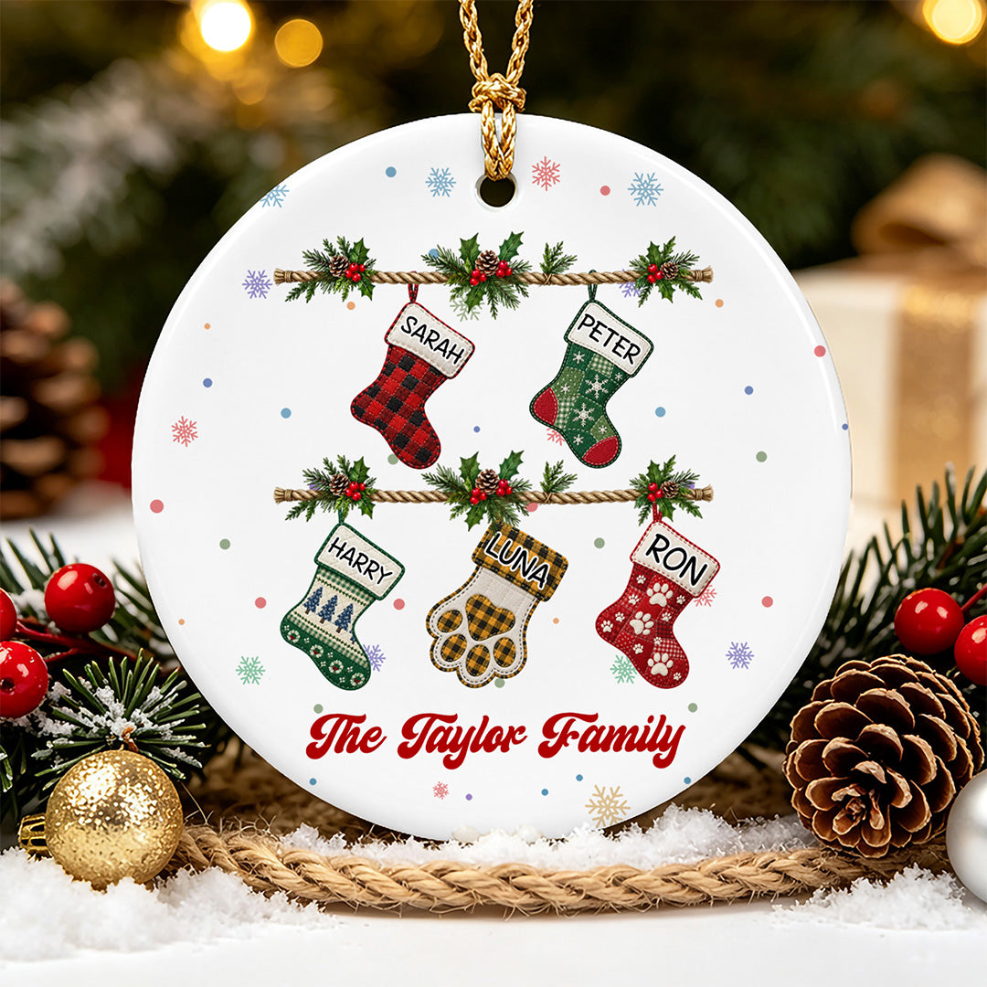 UPST181 Family Christmas Stocking - Personalized Glass Ceramic Ornament
