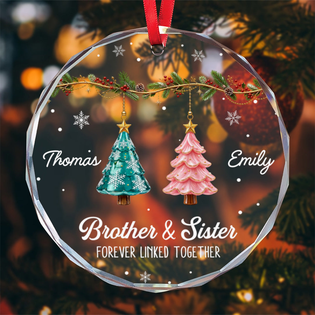 UPST185 Brother Sister Forever Linked Together - Personalized Glass Ornament