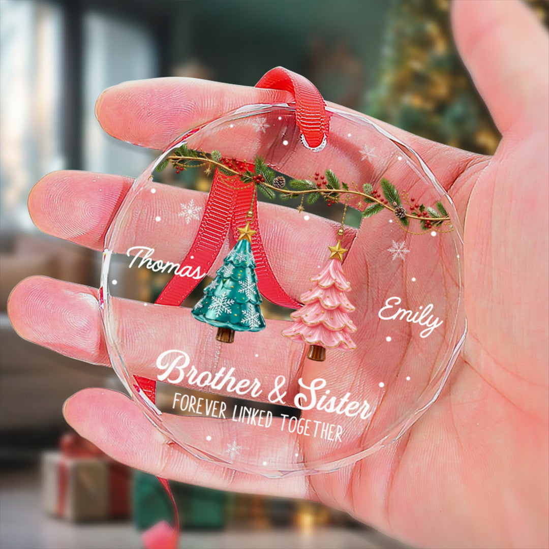 UPST185 Brother Sister Forever Linked Together - Personalized Glass Ornament