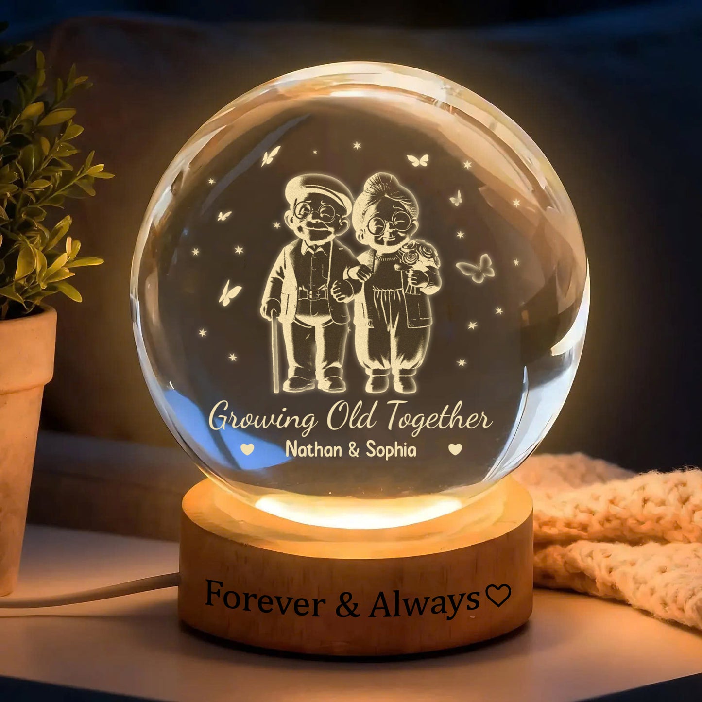 PCB02 Growing Old Together - Custom 3D Crystal Ball Lamp