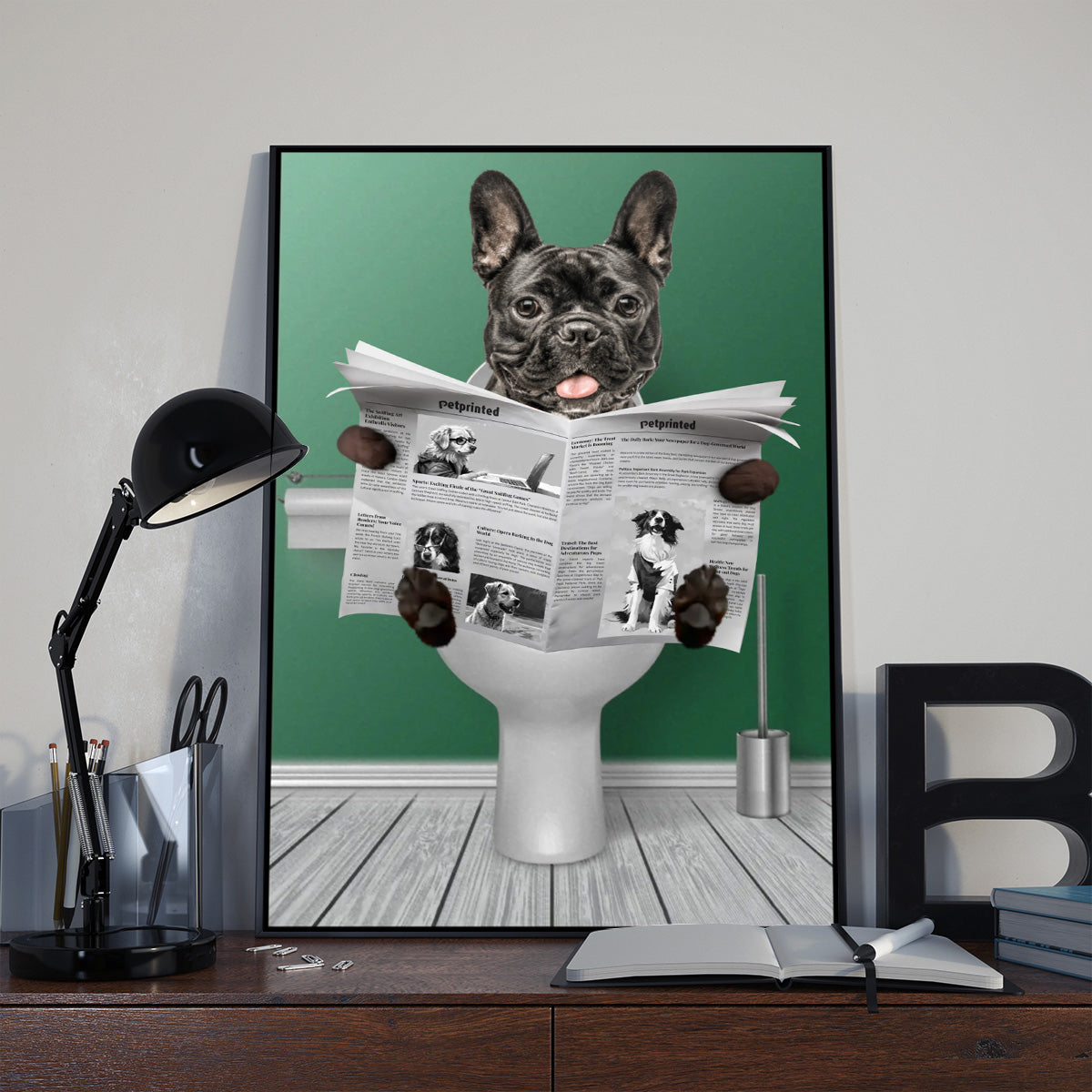 PSP01 Funny Reading Newspaper Dog Cat Bathroom - Personalized Custom Poster