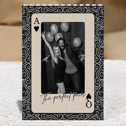 VPST76 King & Queen Of Heart Playcard Couples Photo - Personalized Vertical Rectangle Building Brick