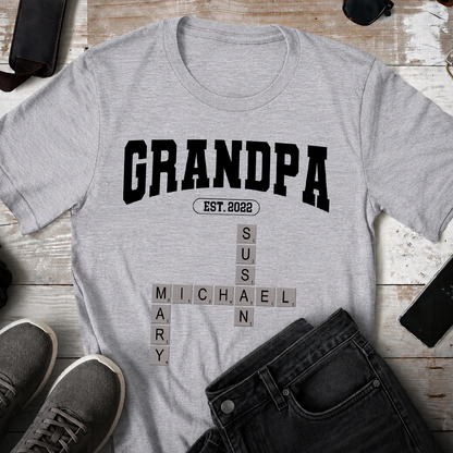 VPST52 Grandpa Kids Names Crossword Puzzle - Personalized T-shirt Hoodie