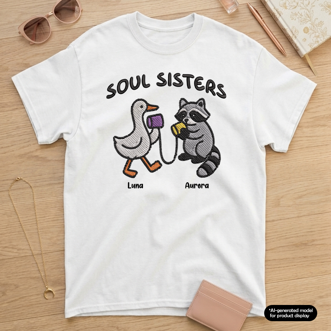 MPST01 Soul Sisters Embroidery Effect - Personalized T-shirt Hoodie