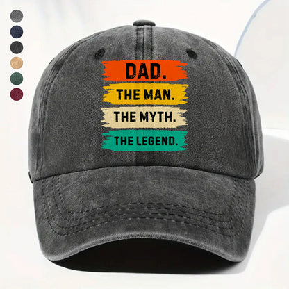 PST214 Dad The Man The Myth The Legend - Personalized Custom Wash Denim Cap
