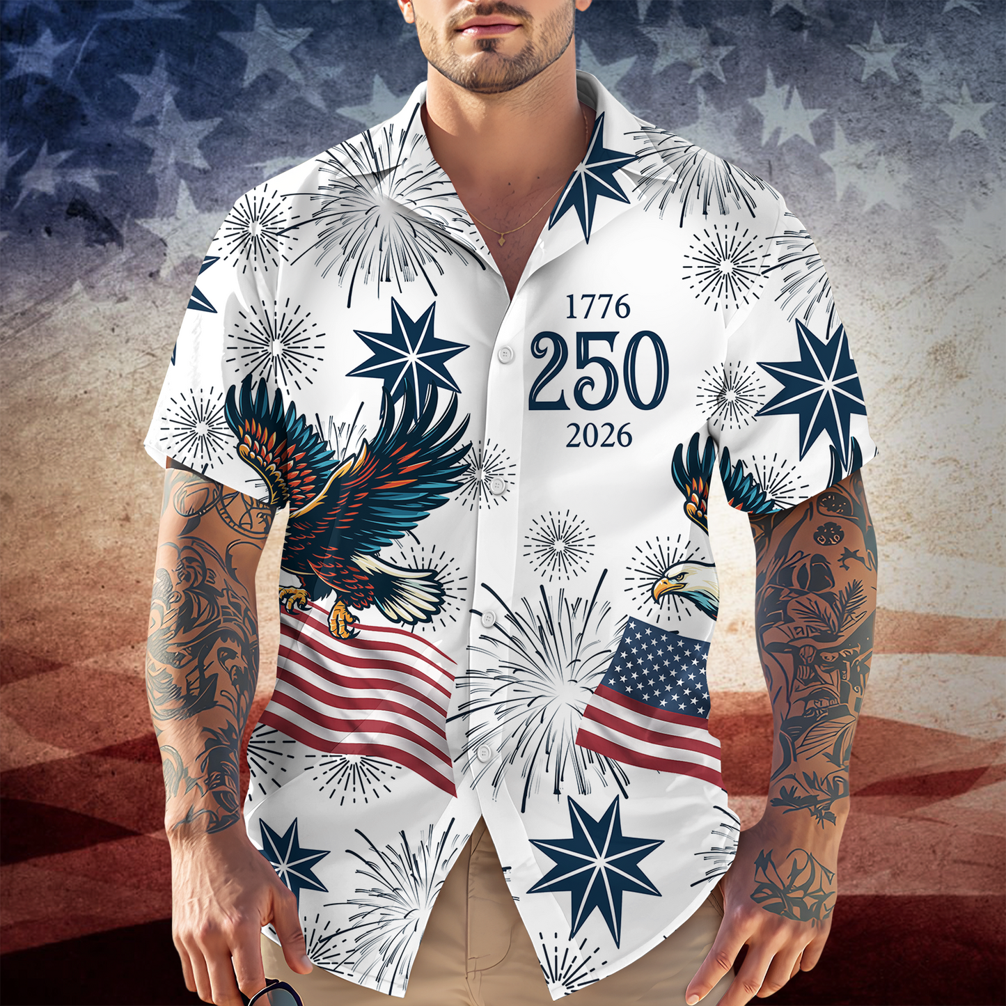 PSH16 Personalized USA 250 Anniversary Eagle - Custom Hawaiian Shirt