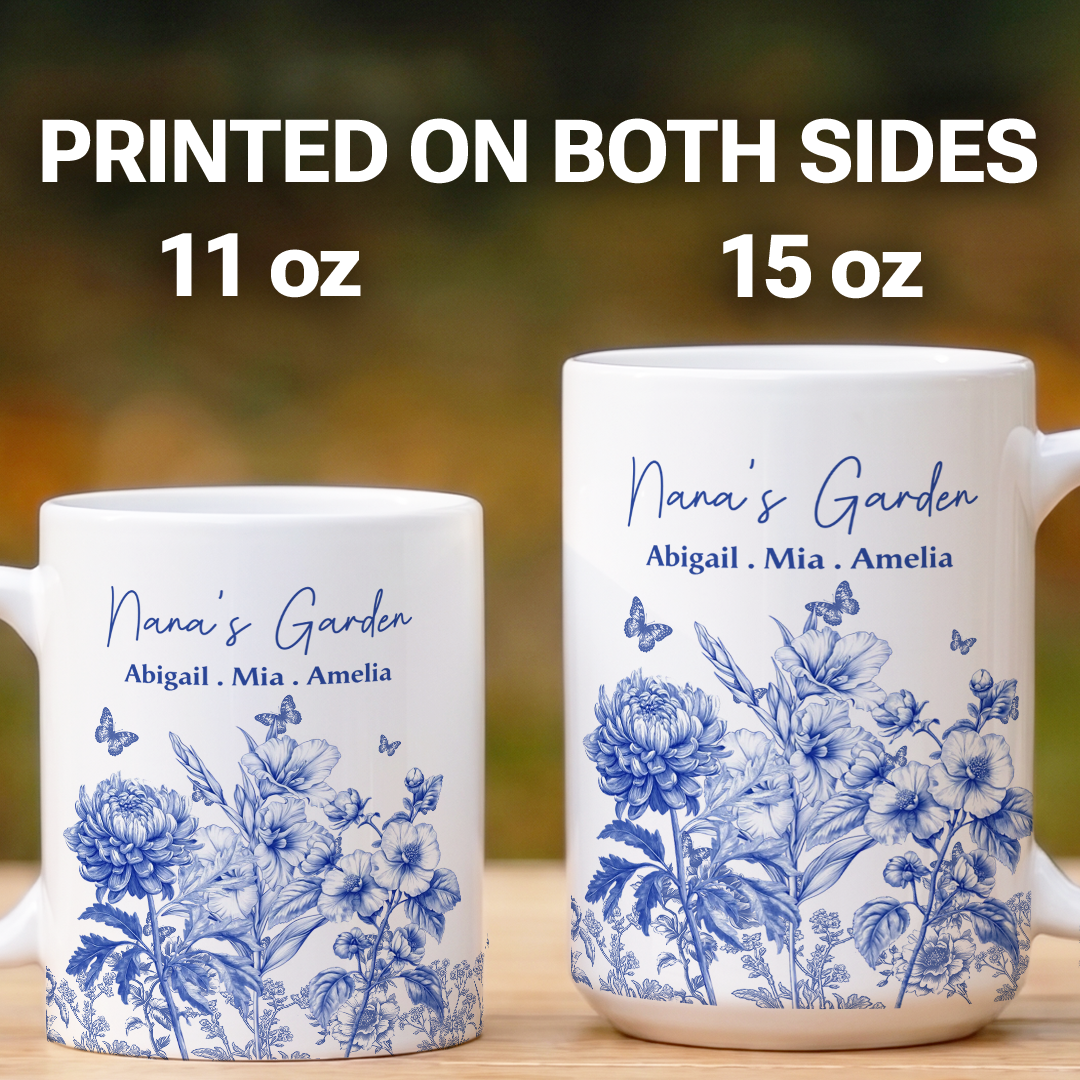 MPST18 Grandma's Garden Toile De Jouy Birth Flowers - Personalized White Mug Accent Mug