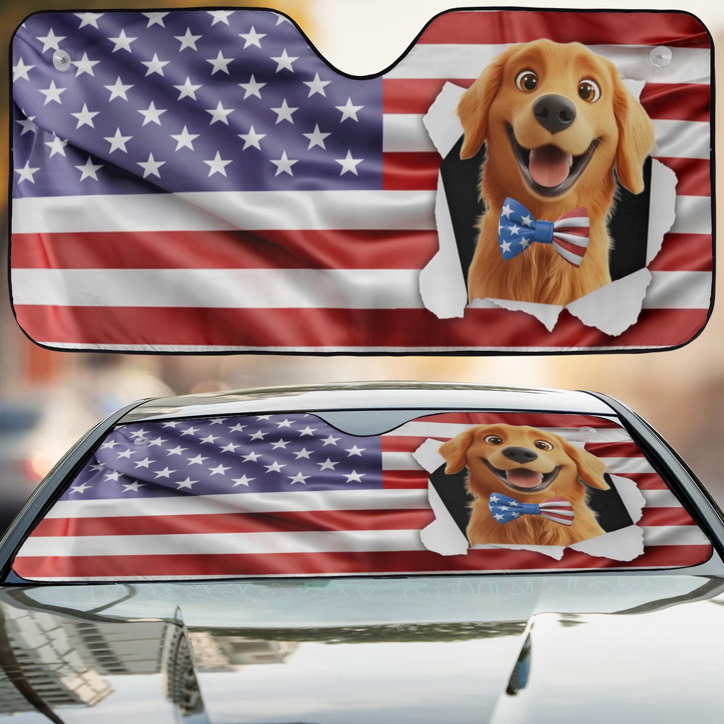 PSTC06 Fur Dad Mom American Flag - Personalized Custom Car Sunshade