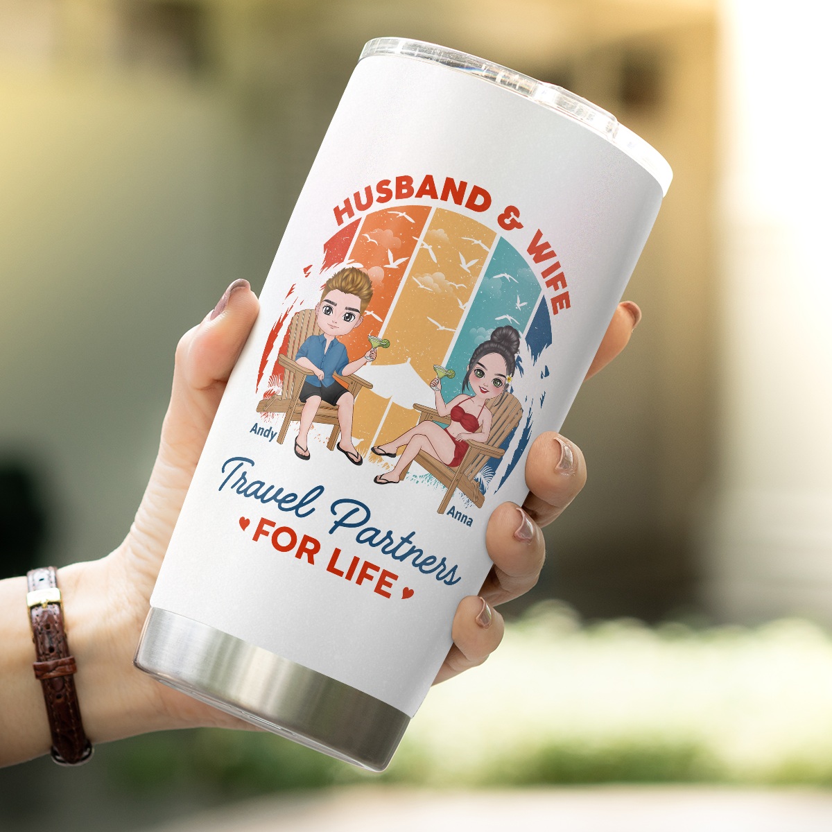 VPST36 Husband and Wife Travel Partners For Life - Personalized Custom Tumbler