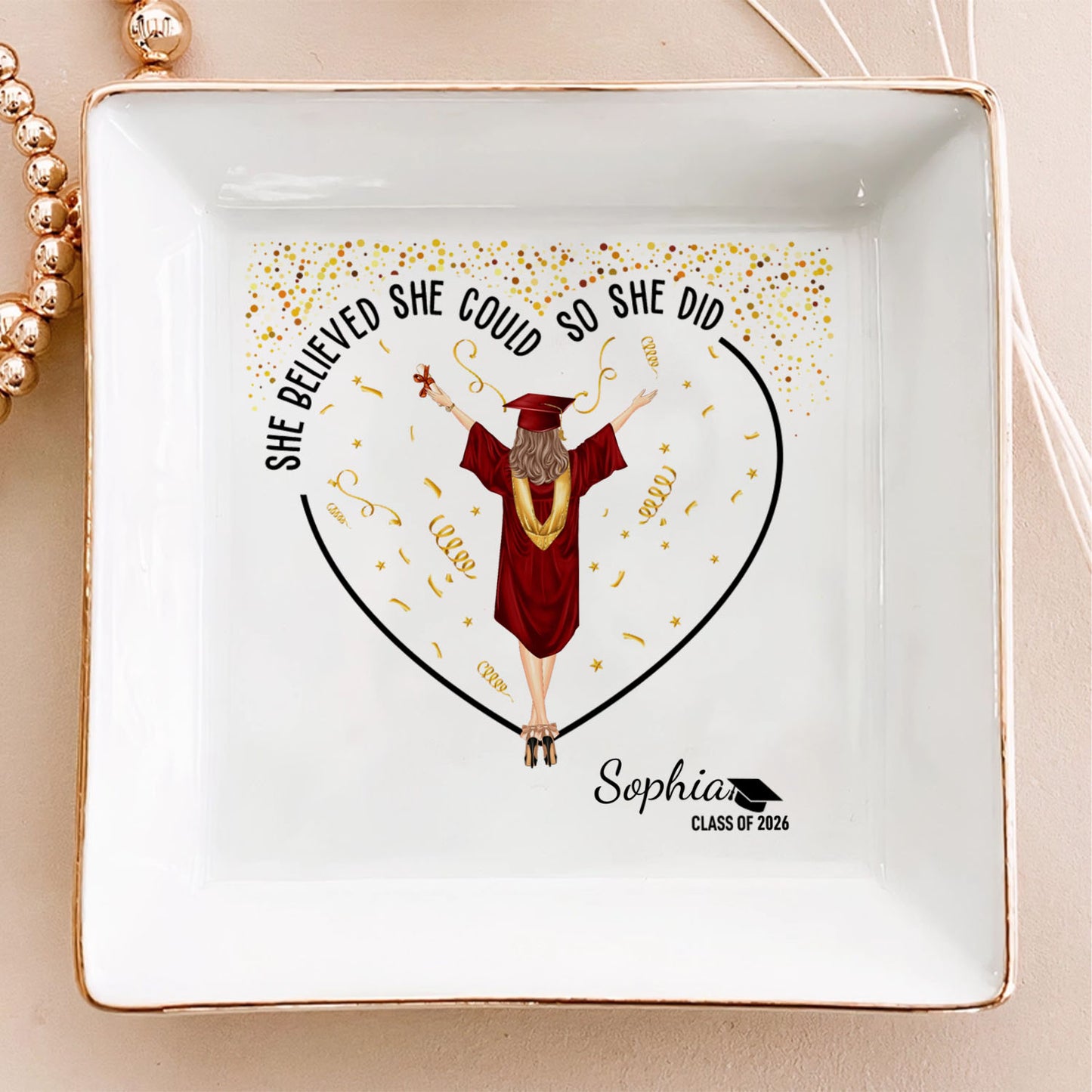 PSD10 She Believed She Could So She Did Graduation Gift - Personalized Custom Jewelry Dish