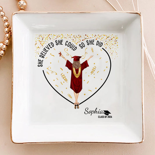 PSD10 She Believed She Could So She Did Graduation Gift - Personalized Custom Jewelry Dish
