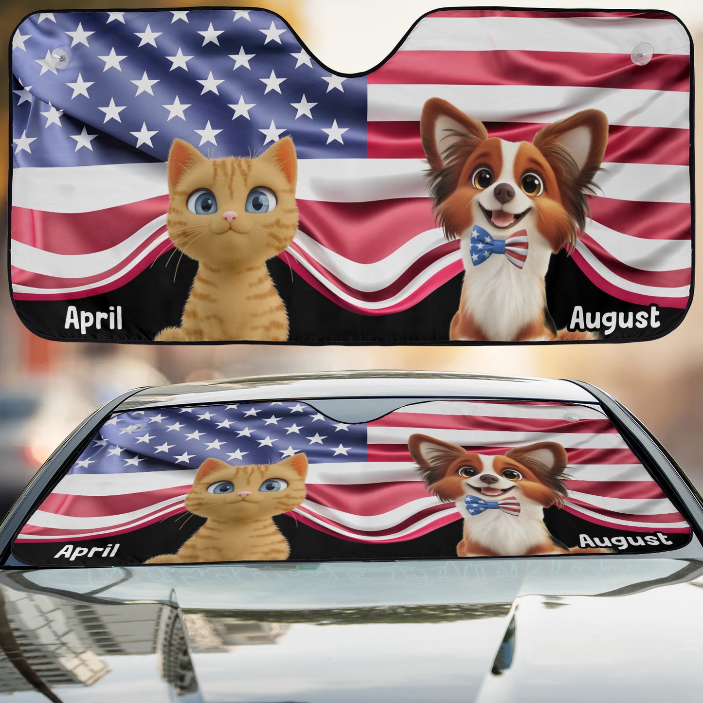 PSTC05 Fur Dog Cat Dad Mom American Flag - Personalized Custom Car Sunshade