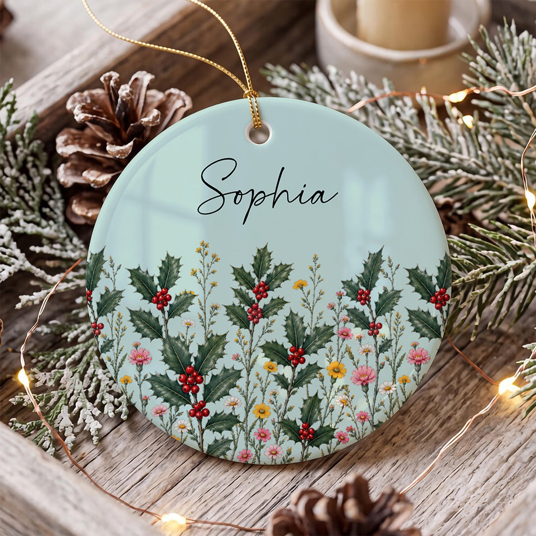 UPST191 Birth Flower & Name - Personalized Ceramic Ornament