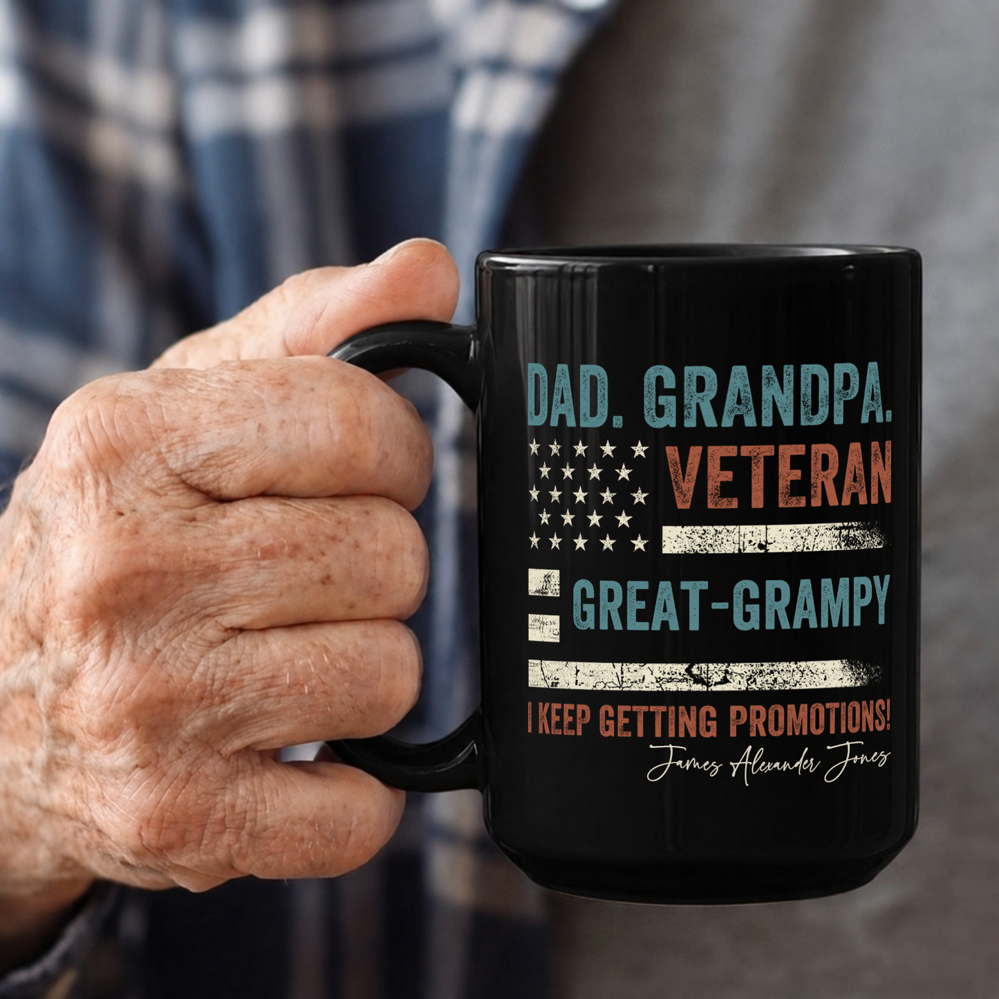 VPST25 Dad Grandpa Veteran Great-Grandpa - Personalized Black Mug