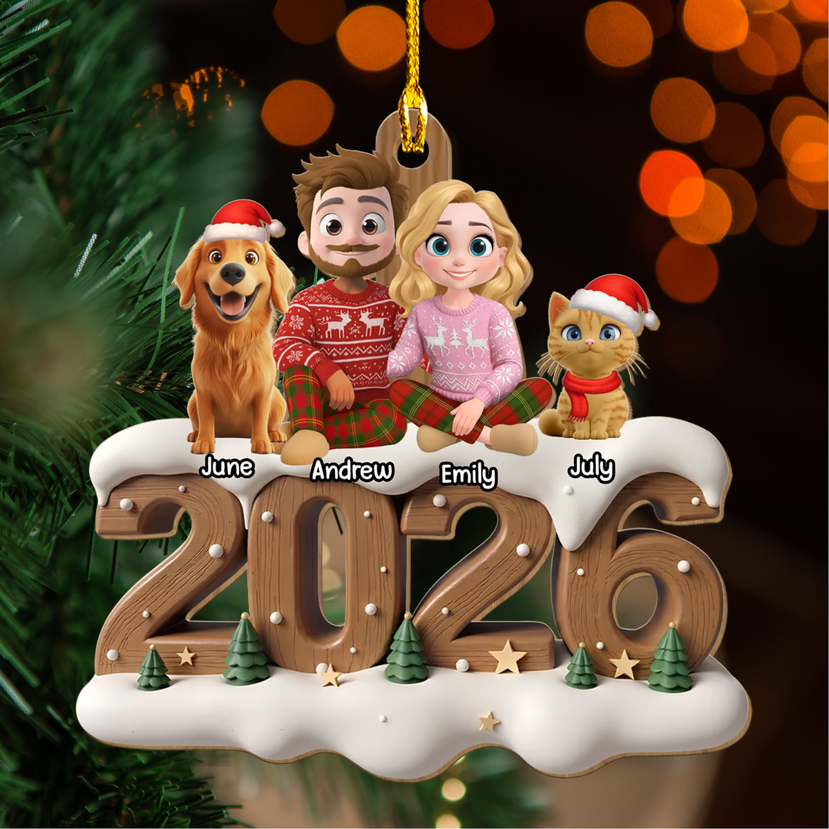 PSTG16 2026 Fur Parents Christmas 3D Effect - Personalized Wood Ornament