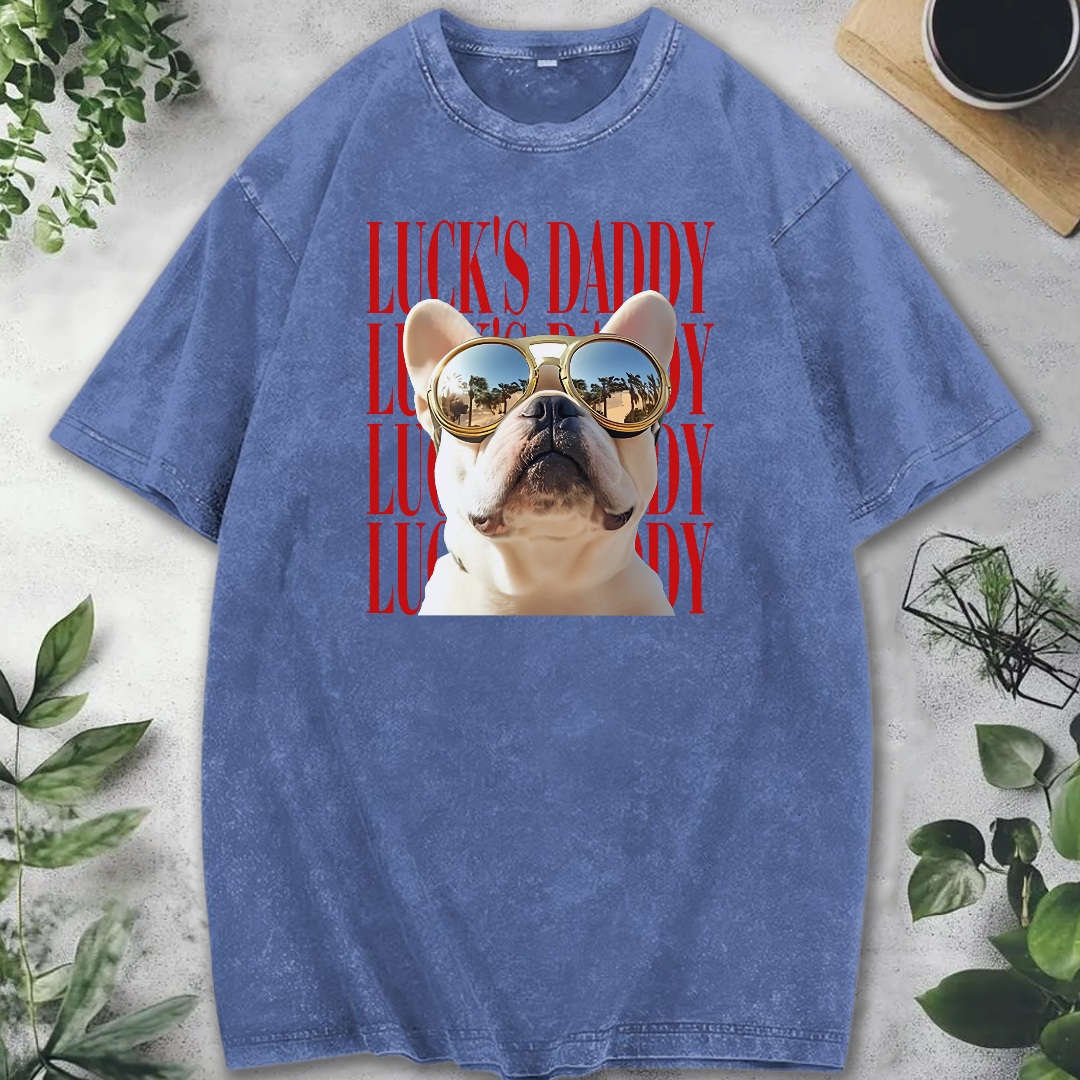 VPST37 Vintage Photo Upload Dog Dad Dog Mom Cat Dad Cat Mom - Personalized Washed T-shirt