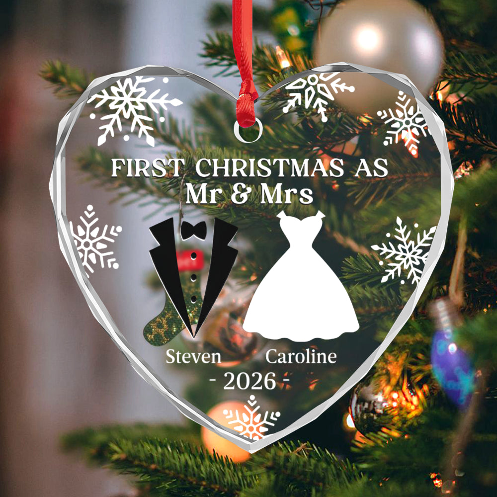 UPST177 First Christmas as Mr & Mrs - Personalized Glass Ornament