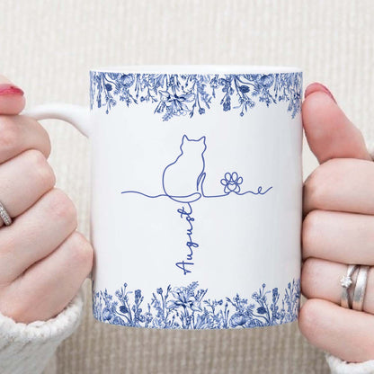 PSTM09 Toile De Jouy French Cat Line - White Mug Accent Mug Personalized