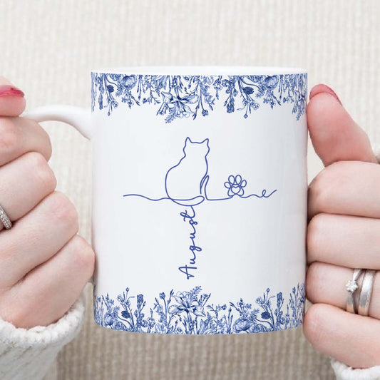 PSTM09 Toile De Jouy French Cat Line - White Mug Accent Mug Personalized