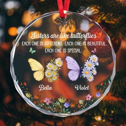 UPST162 Sisters Are Like Butterflies - Personalized Glass Ornament