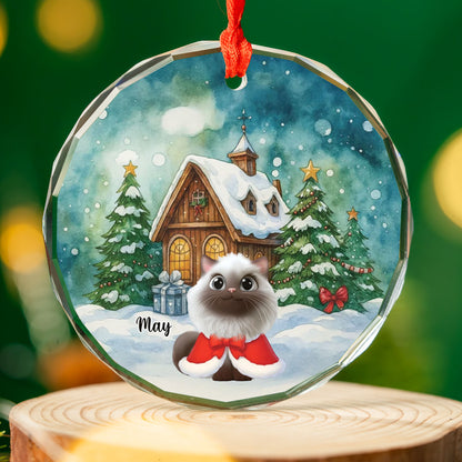 PSTG11 Snow Falling Christmas Dog Cat Lover - Personalized Glass Ornament