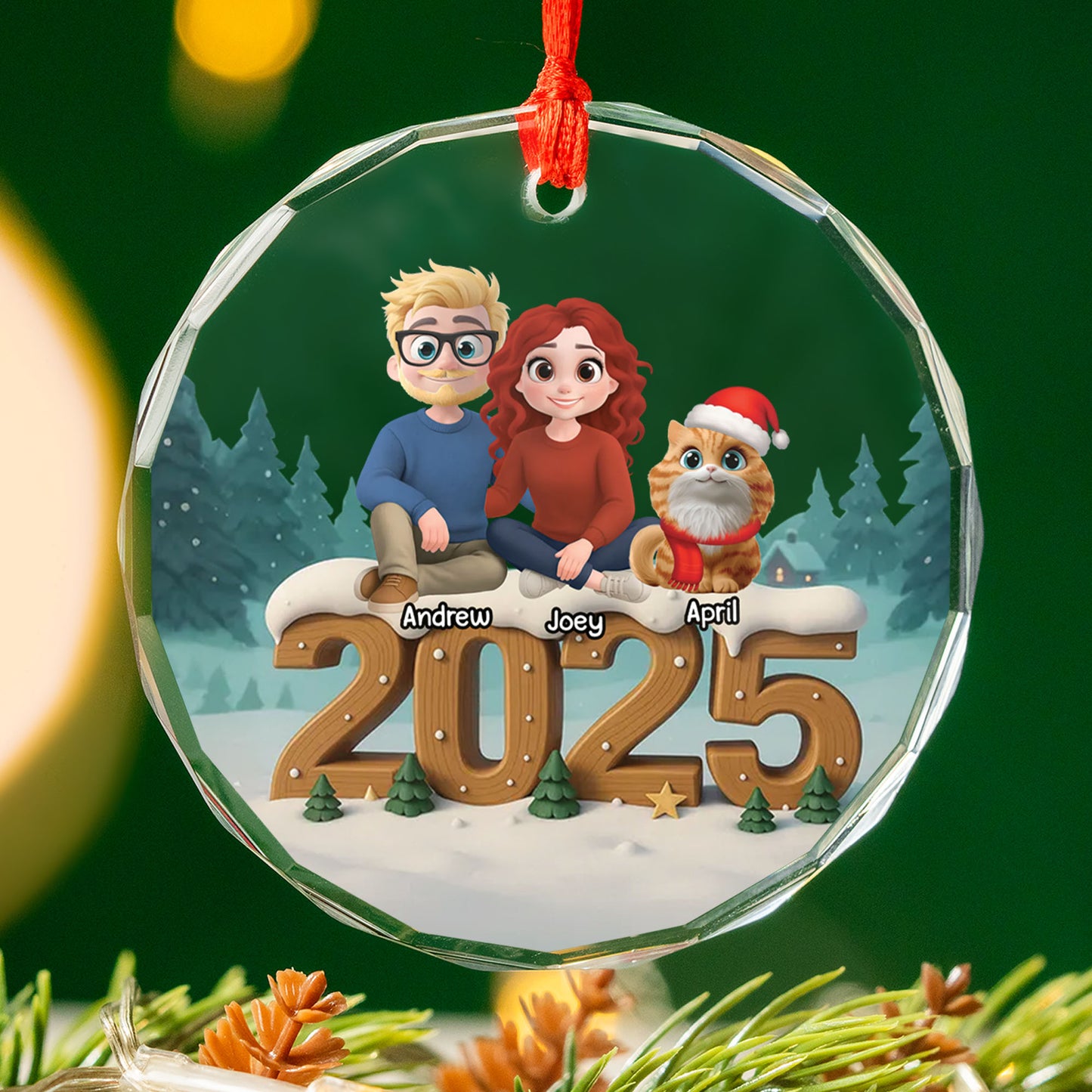 PSTG12 2025 Fur Parents Christmas 3D Effect - Personalized Glass Ornament