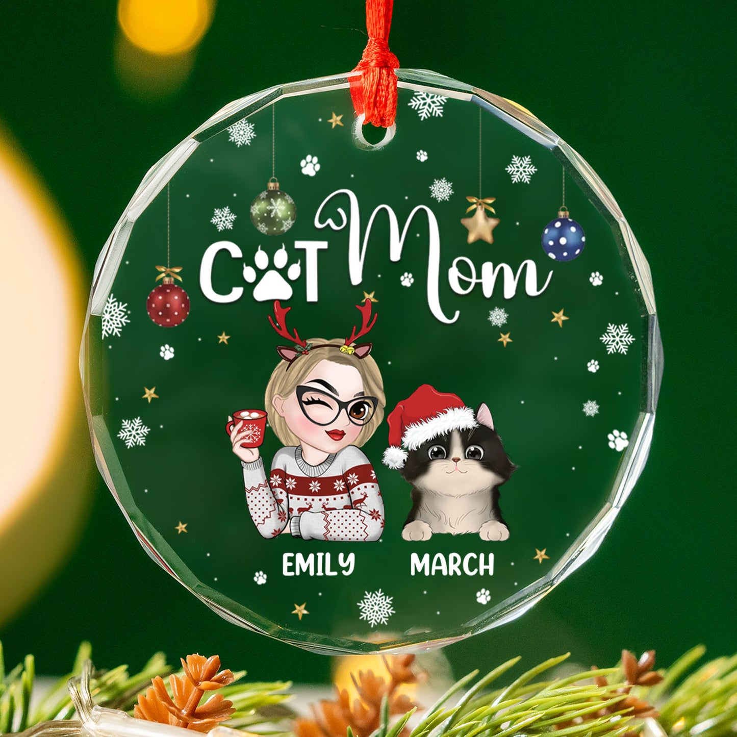 PSTG13 Fur Mom - Personalized Glass Ornament