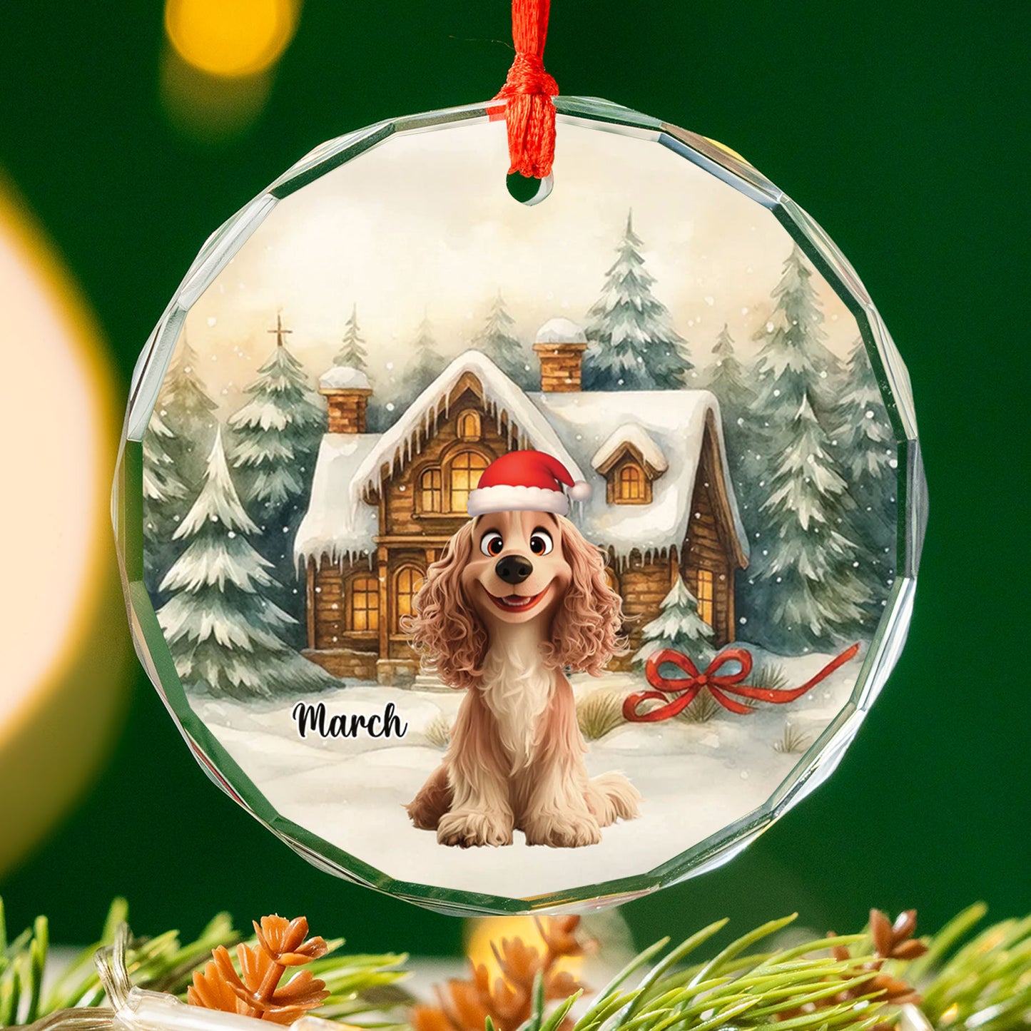 PSTG11 Snow Falling Christmas Dog Cat Lover - Personalized Glass Ornament