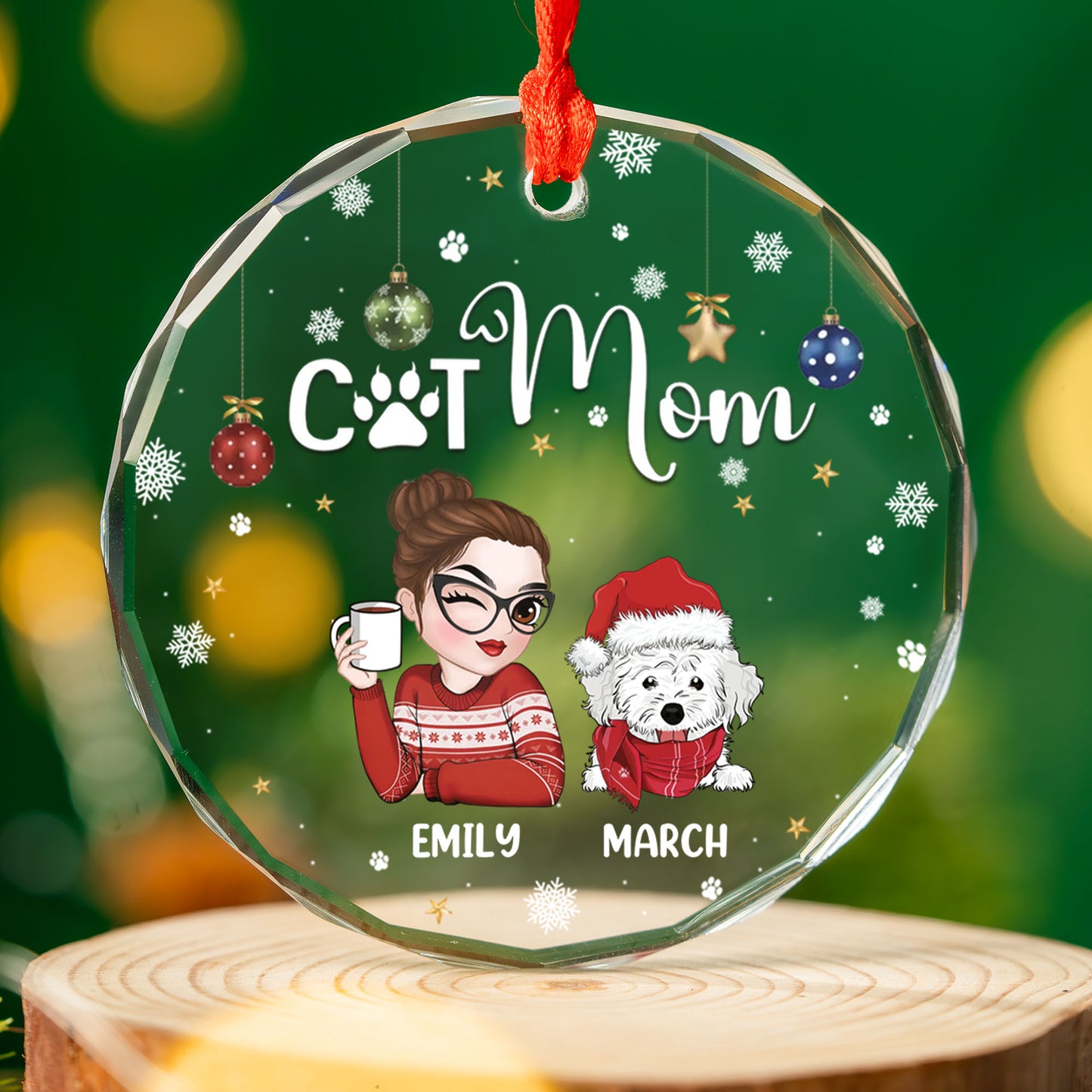 PSTG13 Fur Mom - Personalized Glass Ornament