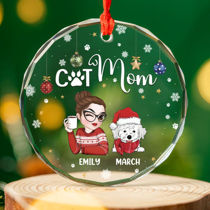 PSTG13 Fur Mom - Personalized Glass Ornament