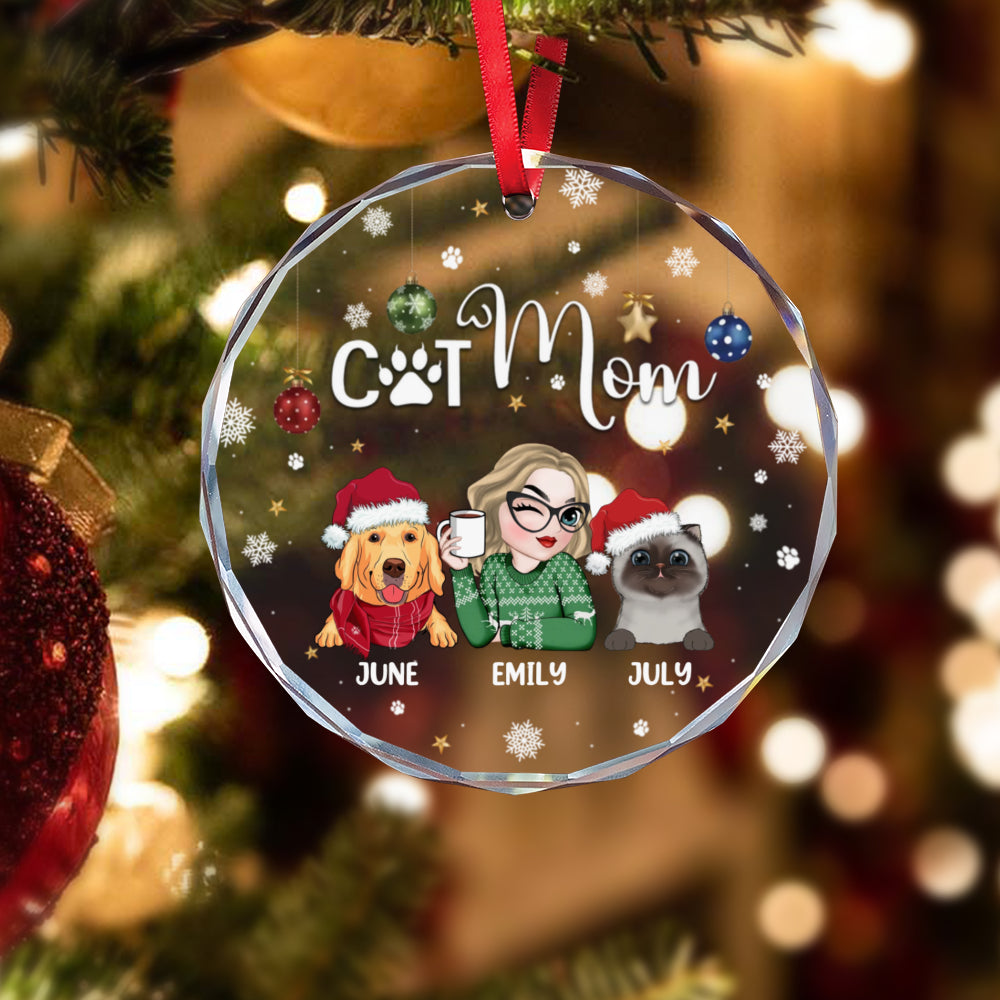 PSTG13 Fur Mom - Personalized Glass Ornament