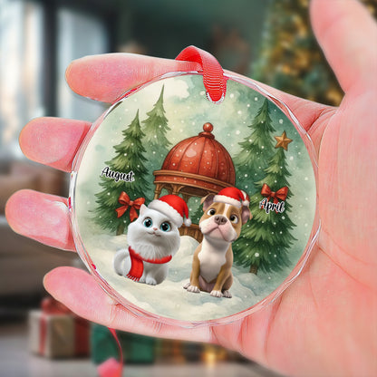 PSTG11 Snow Falling Christmas Dog Cat Lover - Personalized Glass Ornament