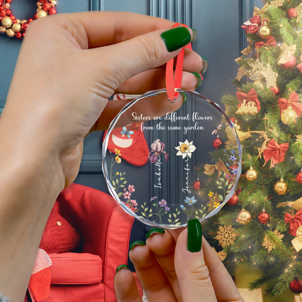 PSTG02 Sisters Are Different Flowers From The Same Garden - Personalized Glass Ornament