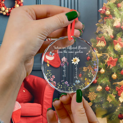 PSTG02 Sisters Are Different Flowers From The Same Garden - Personalized Glass Ornament