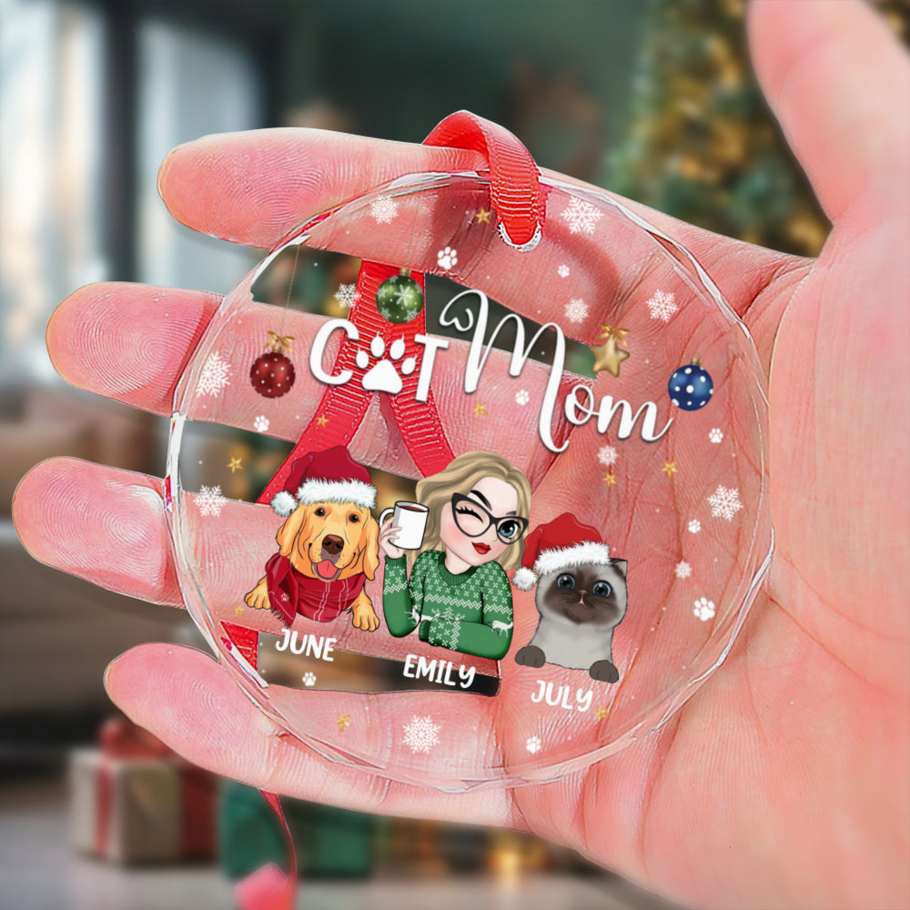 PSTG13 Fur Mom - Personalized Glass Ornament