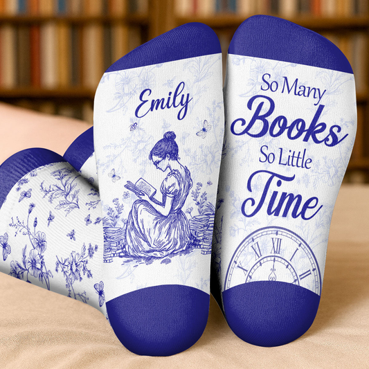 PSSO07 So Many Books So Little Time Toile De Jouy Style-Personalized Custom Crew Socks
