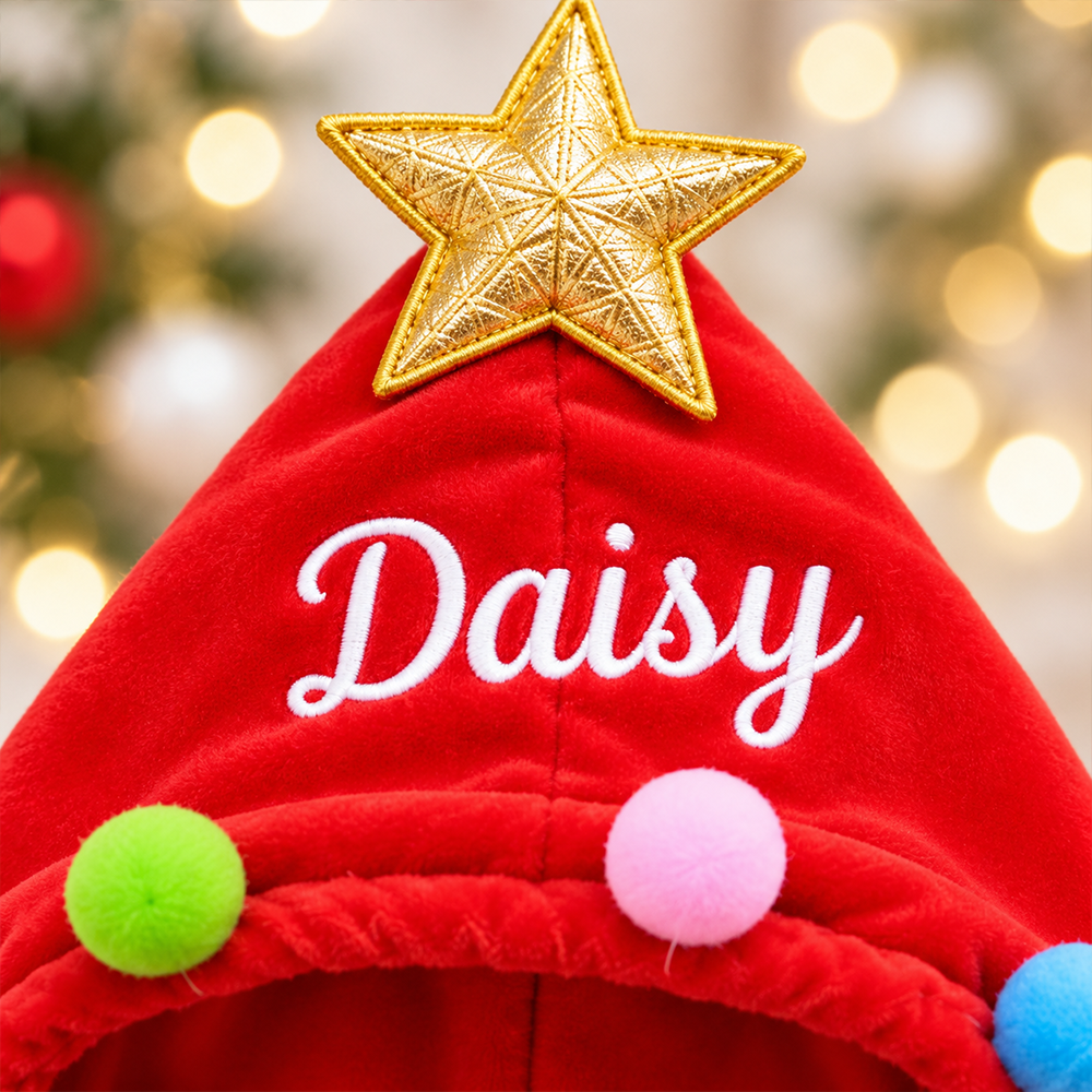 PST263 Christmas Tree Dog Costume with Name - Personalized Pet Cape