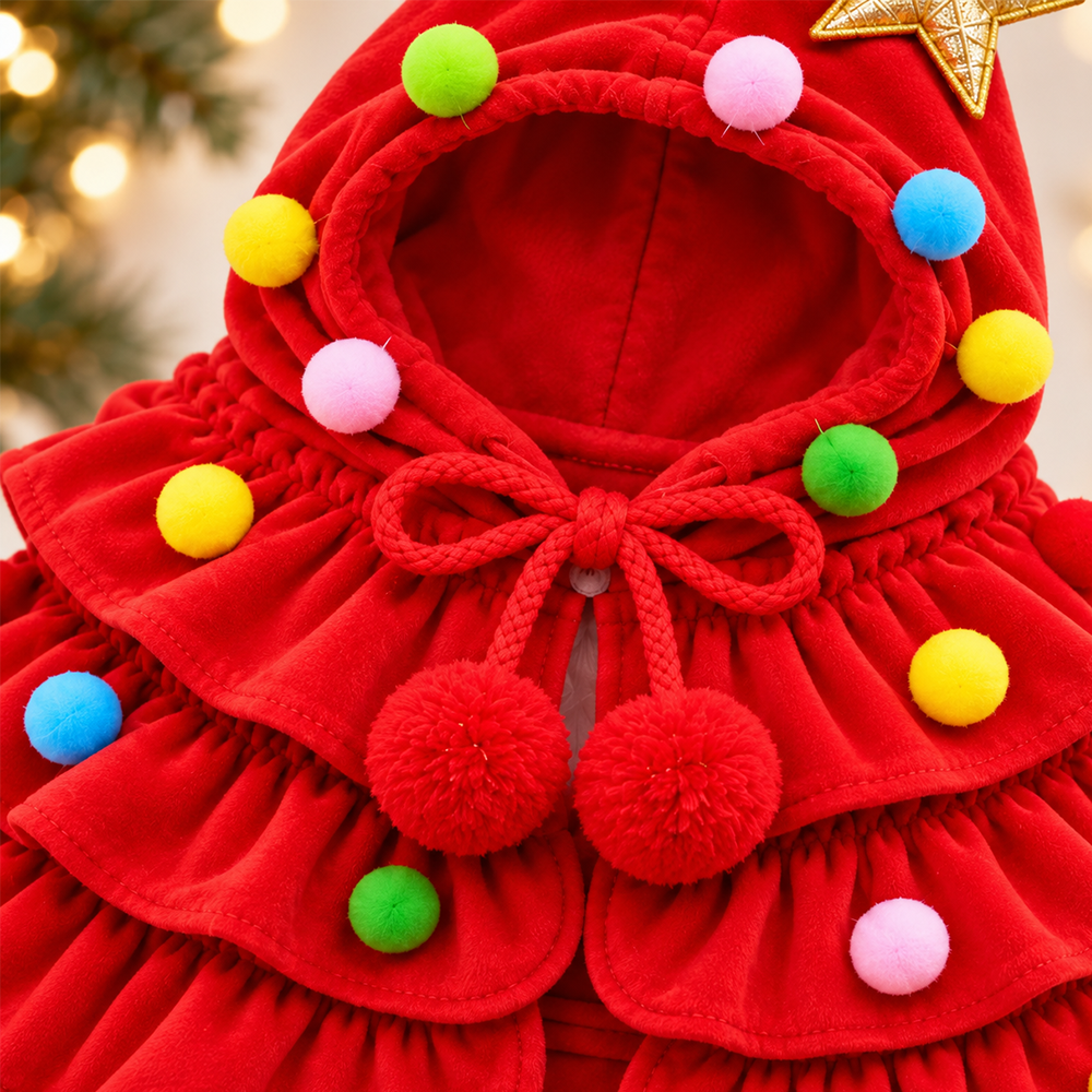PST263 Christmas Tree Dog Costume with Name - Personalized Pet Cape