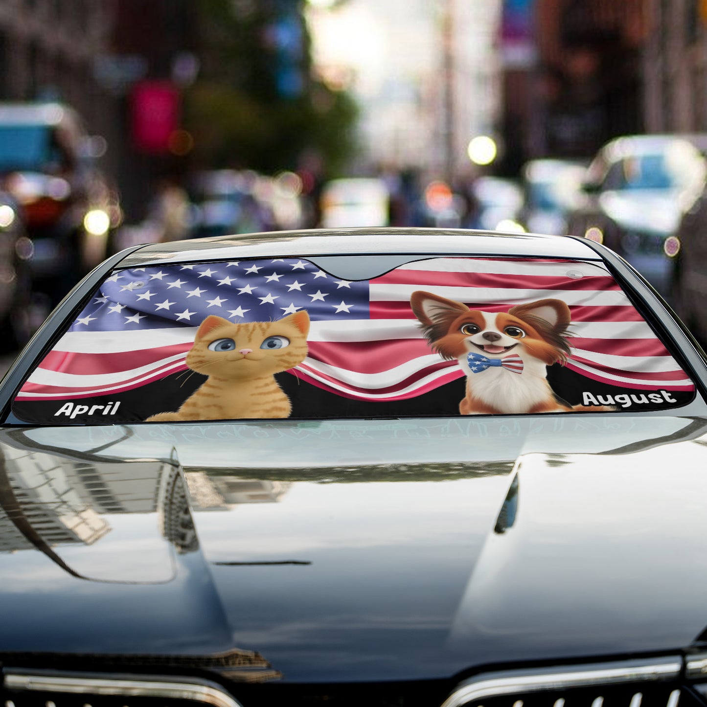 PSTC05 Fur Dog Cat Dad Mom American Flag - Personalized Custom Car Sunshade